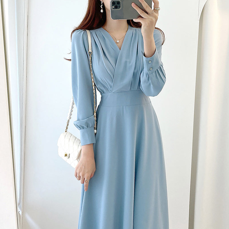 Elegant Light And Familiar V-neck Waist Puff Sleeve Dress